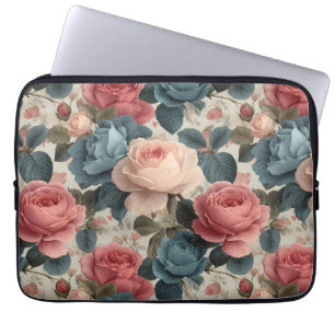 Elegant Vintage Floral Pattern with Roses Laptop Sleeve