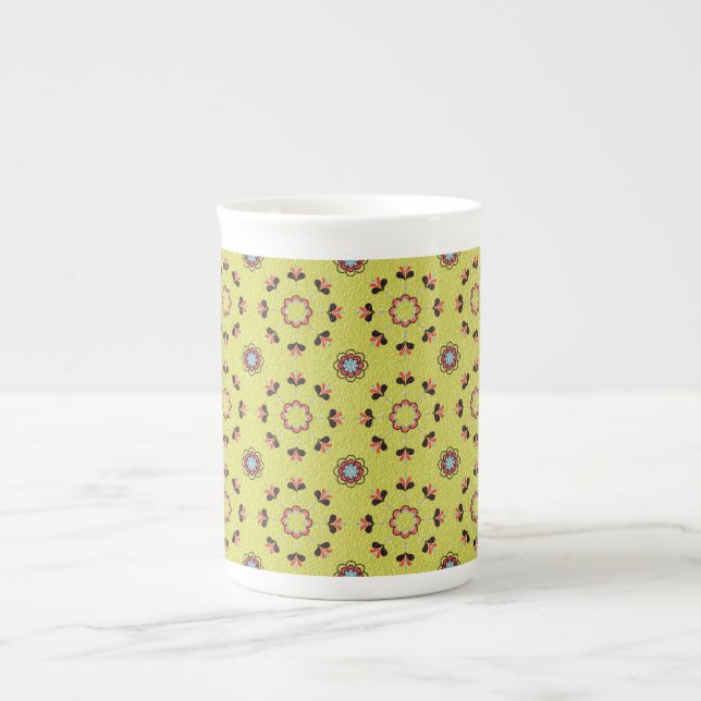Elegant Vintage Floral Patterned Bone China Mug (Front)