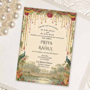 Elegant Vintage Floral Peacock Indian Wedding Invitation