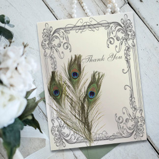 elegant vintage floral peacock wedding thank You Postcard