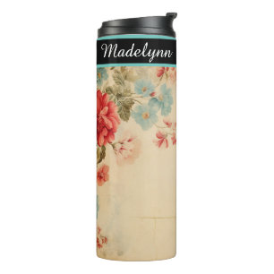 Elegant Vintage Floral Personalised Bridesmaid Thermal Tumbler
