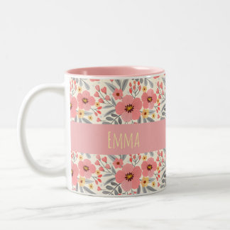 Elegant Vintage Floral Personalized Name Two-Tone Coffee Mug