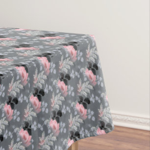 Elegant Vintage Floral Pink Black Grey Pattern Tablecloth