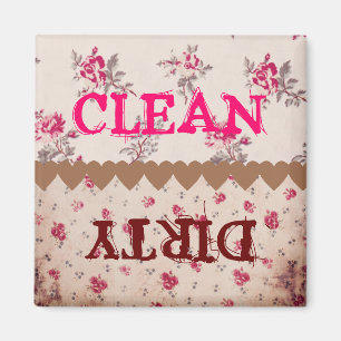 Elegant Vintage Floral Rose Clean Dirty Dishwasher Magnet