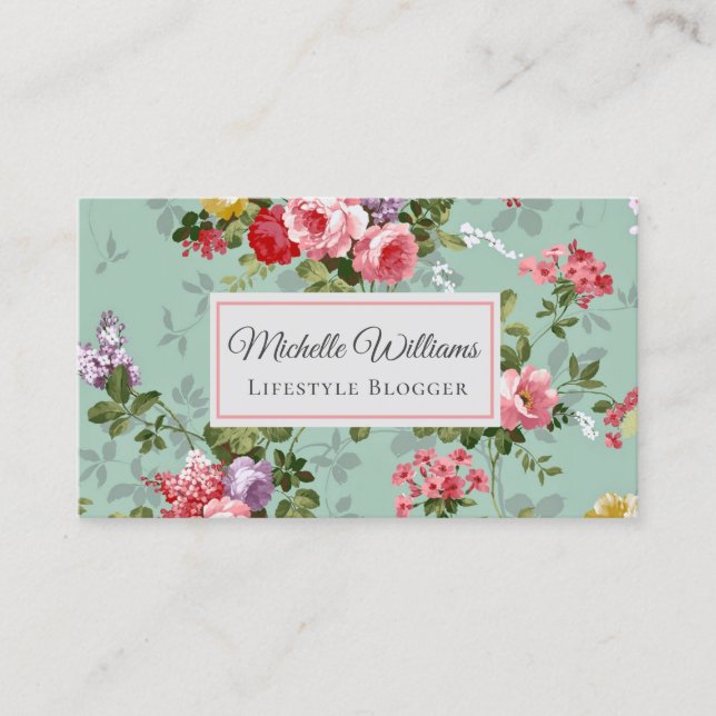 Elegant Vintage Floral Rose Flower Business Card (Front)