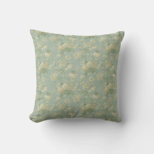 Elegant Vintage Floral Rose, Green Cushion