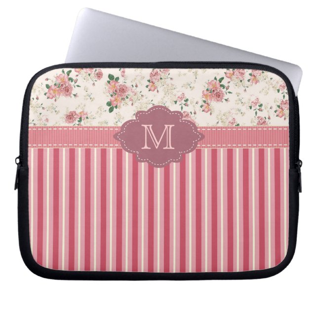 Elegant Vintage Floral Rose Pink Monogram Case (Front)