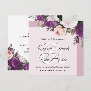 Elegant Vintage Floral Roses & Dusty Mauve Wedding Invitation