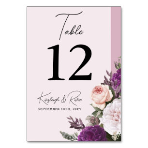 Elegant Vintage Floral Roses & Dusty Mauve Wedding Table Number