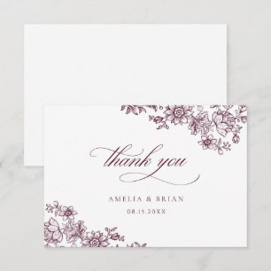 Elegant Vintage Floral Royal Burgundy Wedding Thank You Card