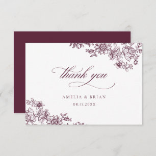 Elegant Vintage Floral Royal Burgundy Wedding Thank You Card