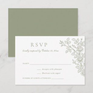 Elegant Vintage Floral Sage Green Wedding RSVP Invitation