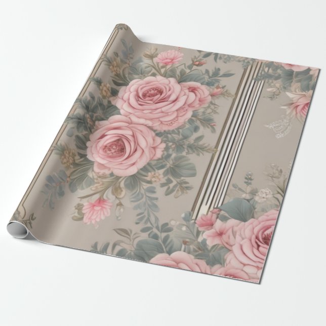 Elegant Vintage Floral Shabby Chic  Wrapping Paper (Unrolled)