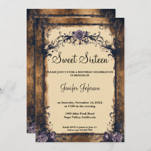 Elegant vintage floral Sweet Sixteen Invitation