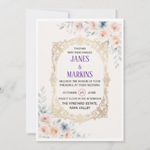 Elegant Vintage Floral Swirl Wedding Invitation
