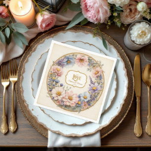 Elegant Vintage Floral Watercolor Pink Blue n Gold Napkin