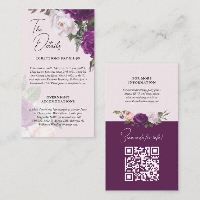 Elegant Vintage Floral Wedding Details Info Card (Front/Back)