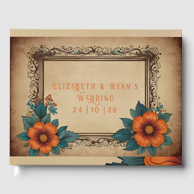Elegant Vintage Floral Wedding  Guest Book (Front)