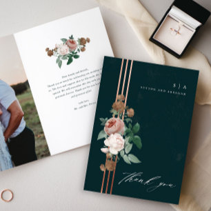 Elegant Vintage Floral Wedding Photo Thank You Card