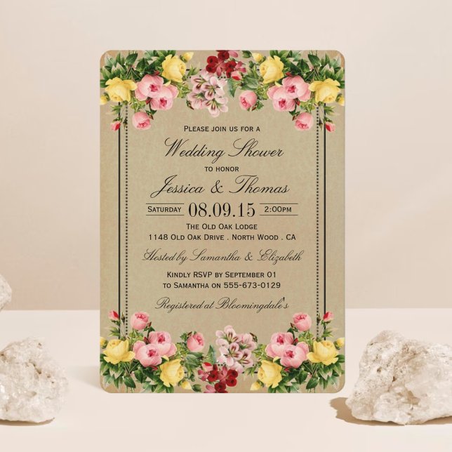 Elegant Vintage Floral Wedding Shower Invitations (Creator Uploaded)