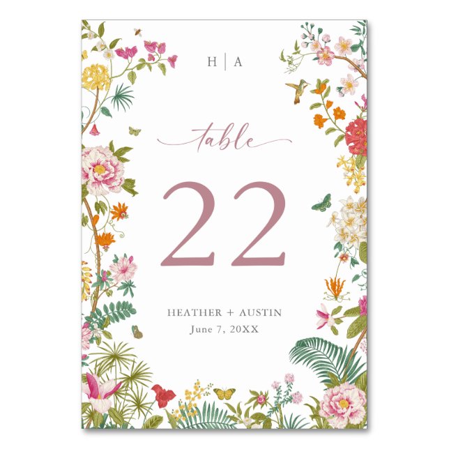 Elegant Vintage Floral Wedding Table Card (Front)