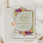 Elegant Vintage Floral Women's 40th Birthday Invitation<br><div class="desc">Elegant vintage purple,  red,  and yellow watercolor floral and gold frame women's 40th birthday party invitation.  Text is completely customisable,  so this card can be changed for any age.</div>