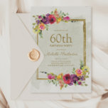Elegant Vintage Floral Women's 60th Birthday Invitation<br><div class="desc">Elegant vintage purple,  red,  and yellow watercolor floral and gold frame women's 60th birthday party invitation.  Text is completely customisable,  so this card can be changed for any age.</div>