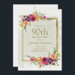 Elegant Vintage Floral Women's 90th Birthday Invitation<br><div class="desc">Elegant vintage purple,  red,  and yellow watercolor floral and gold frame women's 90th birthday party invitation.  Text is completely customisable,  so this card can be changed for any age.</div>