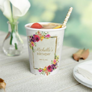 Elegant Vintage Floral Women's Birthday Paper Cups