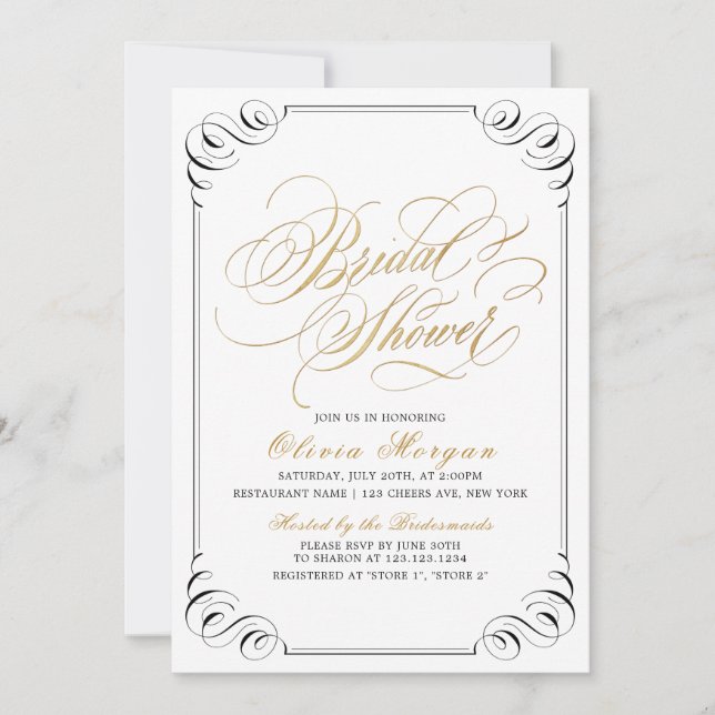 Elegant vintage flourish calligraphy Bridal Shower Invitation (Front)