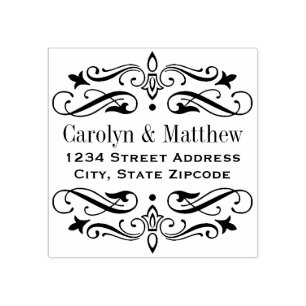 Elegant Vintage Flourish Wedding Return Address Rubber Stamp