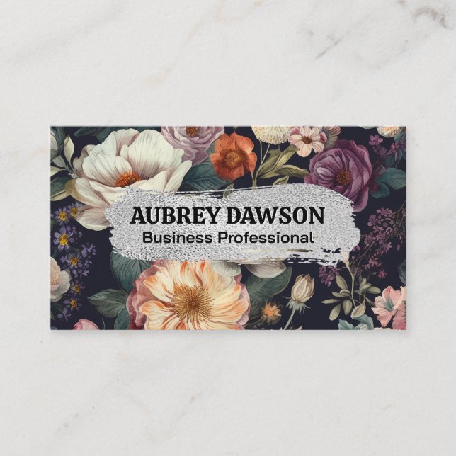 Elegant Vintage Flower Background Business Card (Front)