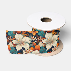 Elegant Vintage Flower Foliage Pattern Floral Satin Ribbon