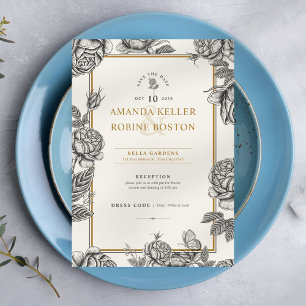 Elegant Vintage Flower Save The Dates Wedding Invitation