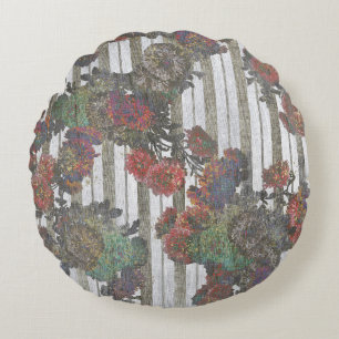 Elegant Vintage Flowers Antique Ticking Stripes Round Cushion