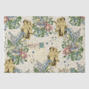 Elegant Vintage Flowers Cherubs Old Script  Tissue Paper