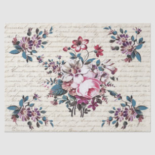 Elegant Vintage Flowers on Beige French Script Tissue Paper