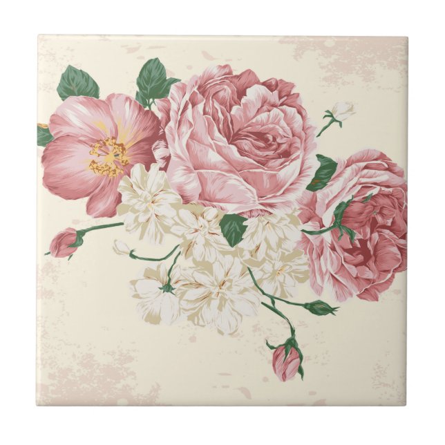 Elegant Vintage Flowers Tile (Front)