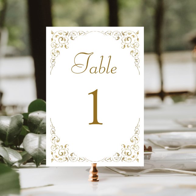 Elegant Vintage Foliage Gold White Wedding Table Number (Creator Uploaded)