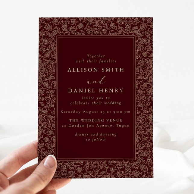 Elegant Vintage Frame Burgundy Wedding Invitation (Creator Uploaded)