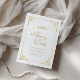Elegant Vintage Frame Gold Script Muslim Wedding Save The Date