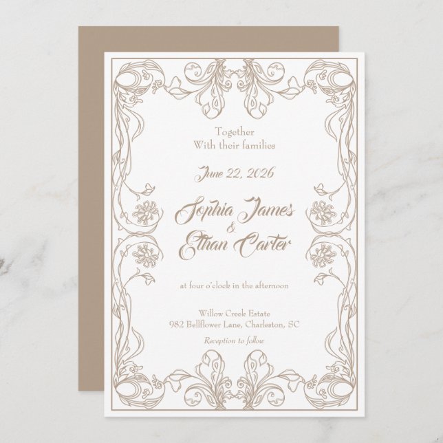 Elegant Vintage Frame Wedding Invitation (Front/Back)