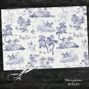 Elegant Vintage French Blue Horse Hunting Toile Tissue Paper