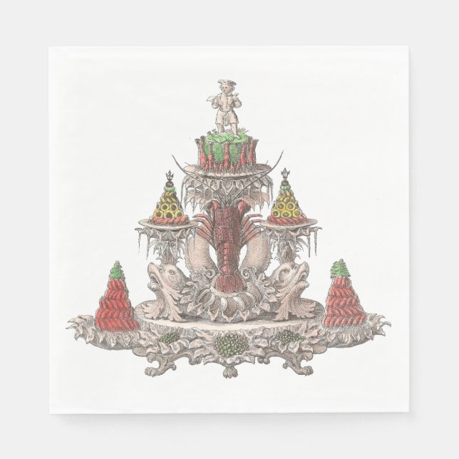 Elegant Vintage French Crawfish / Crayfish Boil Napkin (Front)