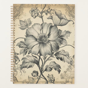 Elegant Vintage French Engraved Floral Pattern Planner