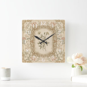 Elegant Vintage French Engraved Floral  Pattern Square Wall Clock