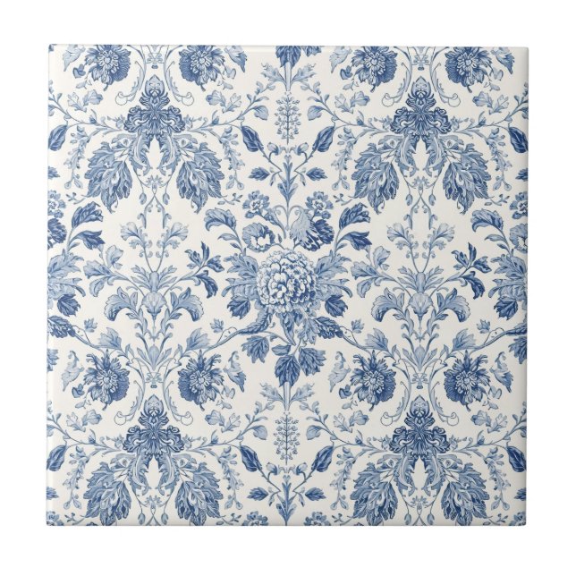 Elegant Vintage French Engraved Floral  Pattern Tile (Front)