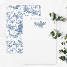 Elegant Vintage French Engraved Floral Toile-Blue