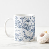 Elegant Vintage French Engraved Floral Toile-Blue