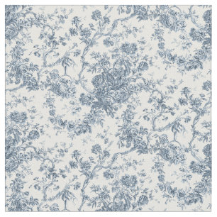 Elegant Vintage French Engraved Floral Toile-Blue Fabric